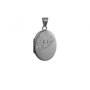 Silver 26x19mm half hand engraved flat oval Locket