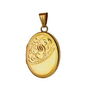 18ct Gold 26x19mm half hand engraved flat oval Locket