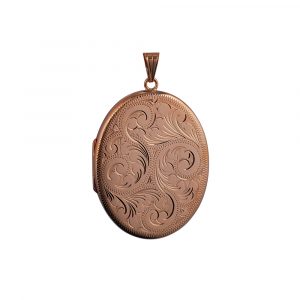 9ct Rose Gold 45x36mm hand engraved flat oval Locket