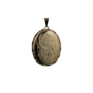 9ct Gold 37x28mm oval hand engraved fancy wire edge Locket