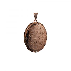 9ct Rose Gold 37x28mm hand engraved oval fancy wire edge Locket