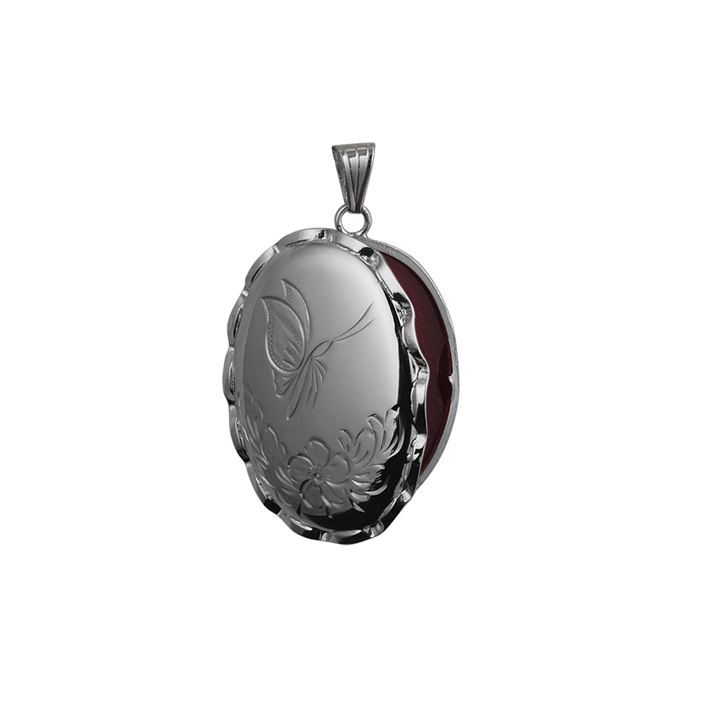 Silver 37x28mm hand engraved butterfly oval fancy wire edge Locket - Image 2