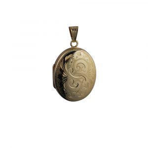 9ct Gold 30x24mm hand engraved oval Locket