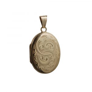 9ct Gold 27x20mm hand engraved oval Locket