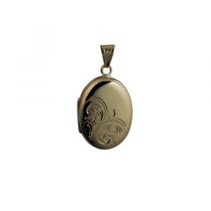 9ct Gold 27x20mm half hand engraved oval Locket