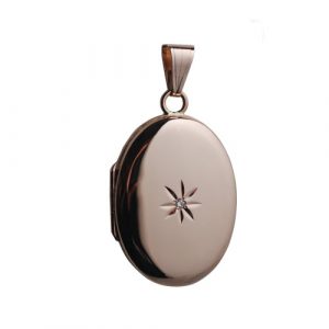 9ct Rose Gold 27x20mm diamond star set oval Locket