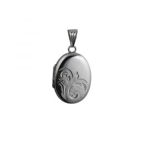 Silver 27x20mm half hand engraved oval Locket