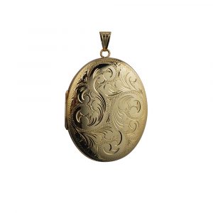 9ct Gold 46x36mm hand engraved oval Locket
