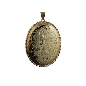 9ct Gold 48x38mm hand engraved oval twisted wire edge Locket