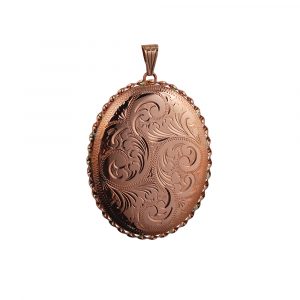 9ct Rose Gold 48x38mm hand engraved twisted wire edge oval Locket