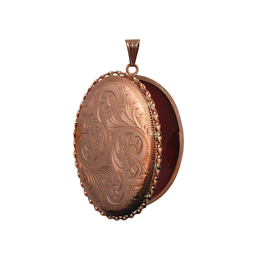 9ct Rose Gold 48x38mm hand engraved twisted wire edge oval Locket - Image 2