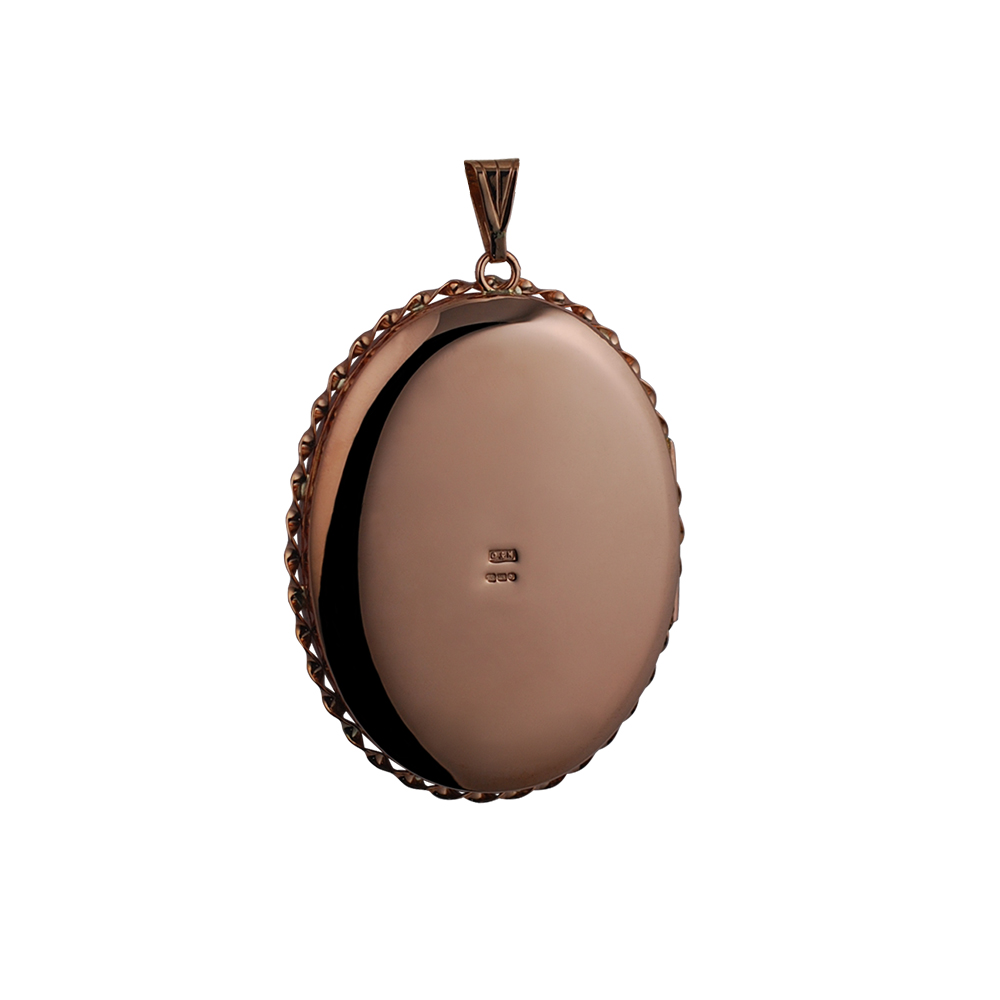 9ct Rose Gold 48x38mm hand engraved twisted wire edge oval Locket - Image 3