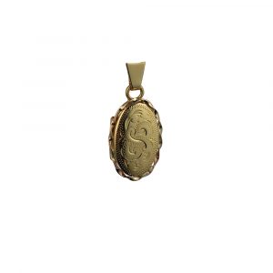 9ct Gold 20x13mm hand engraved oval twisted wire edge Locket