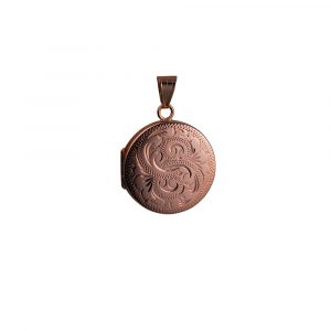 9ct Rose Gold 23mm hand engraved flat round Locket