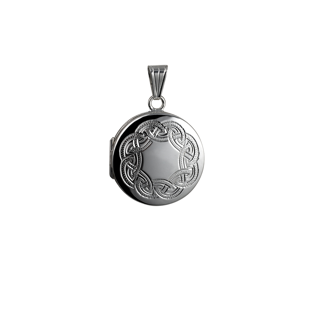 Silver 23mm round flat Celtic hand engraved Locket