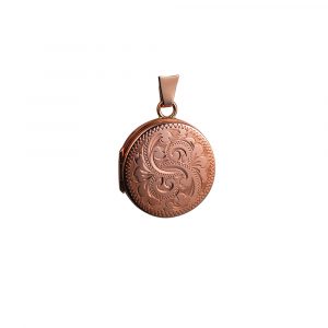 9ct Rose Gold 20mm hand engraved flat round Locket