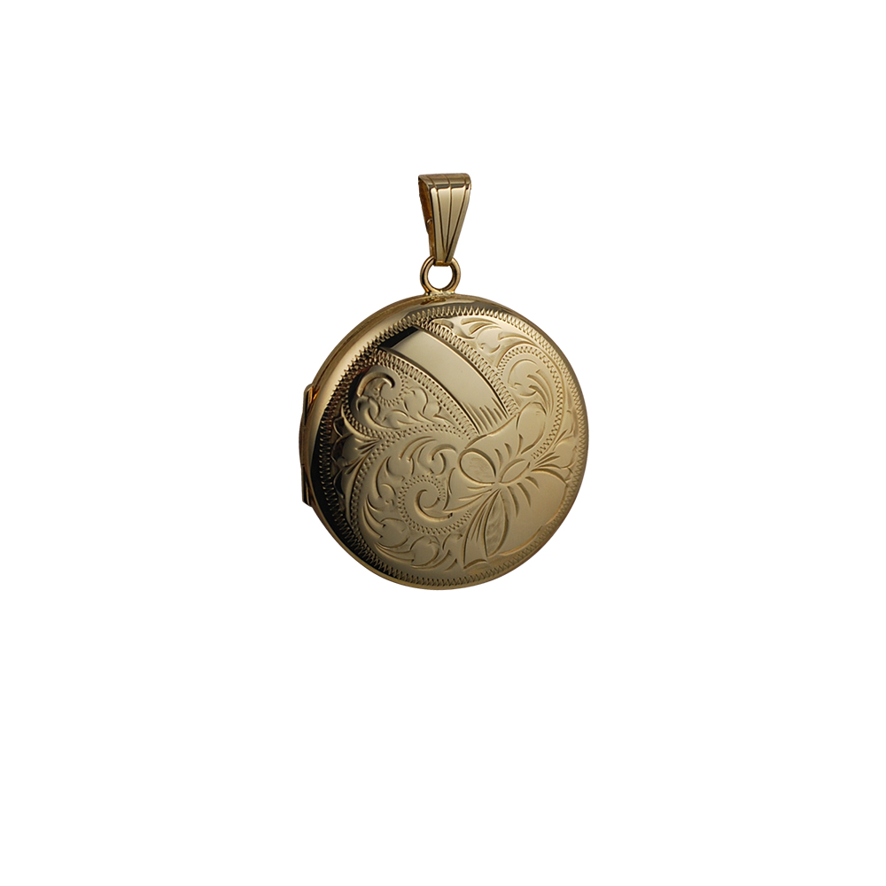 9ct Gold 29mm hand engraved round Locket