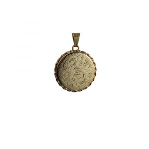 9ct Gold 25mm hand engraved twisted wire edge flat round Locket