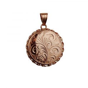 9ct Rose Gold 25mm hand engraved flat round twisted wire edge Locket