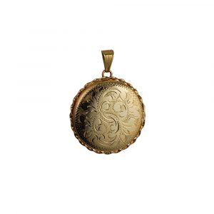 9ct Gold 31mm hand engraved twisted wire edge round Locket