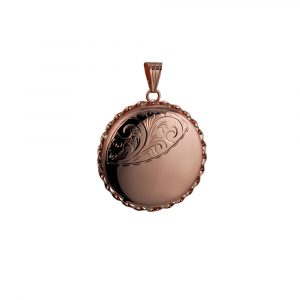 9ct Rose Gold 31mm half hand engraved round twisted wire edge Locket