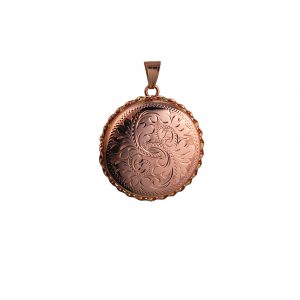 9ct Rose Gold 31mm hand engraved twisted wire edge round Locket