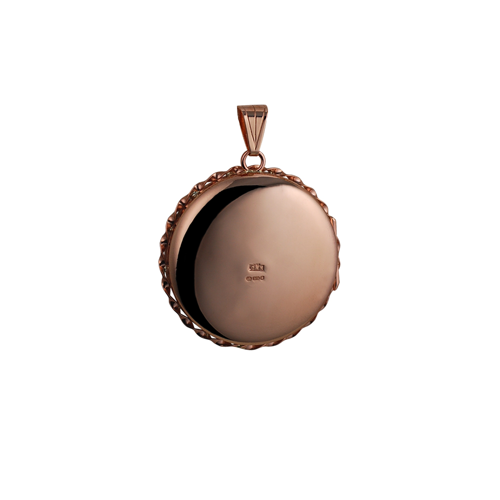 9ct Rose Gold 31mm hand engraved twisted wire edge round Locket - Image 3
