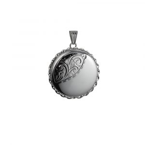 Silver 31mm half hand engraved round twisted wire edge Locket