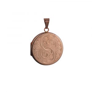 9ct Rose Gold 29mm hand engraved flat round Locket