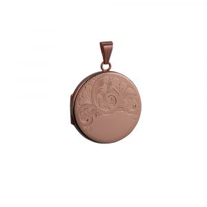 9ct Rose Gold 29mm half hand engraved flat round Locket