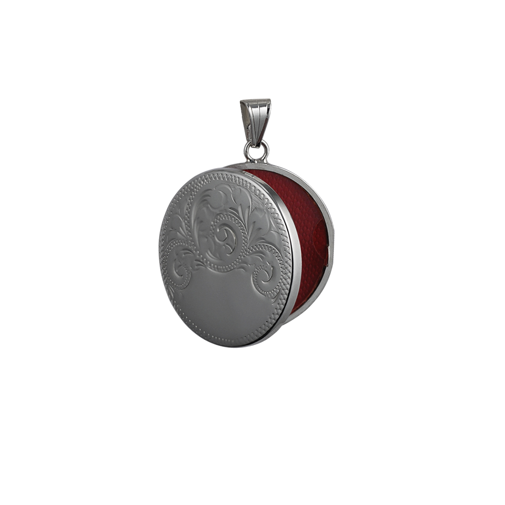 Silver 29mm half hand engraved flat round Locket - Image 2