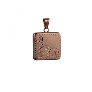 9ct Rose Gold 22mm half hand engraved flat square Locket