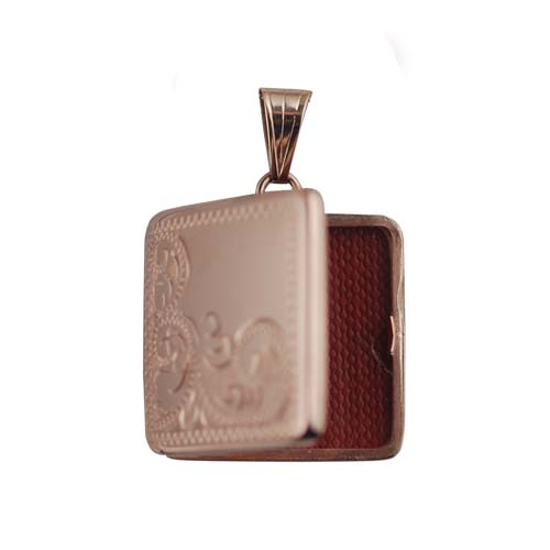 9ct Rose Gold 22mm half hand engraved flat square Locket - Image 2