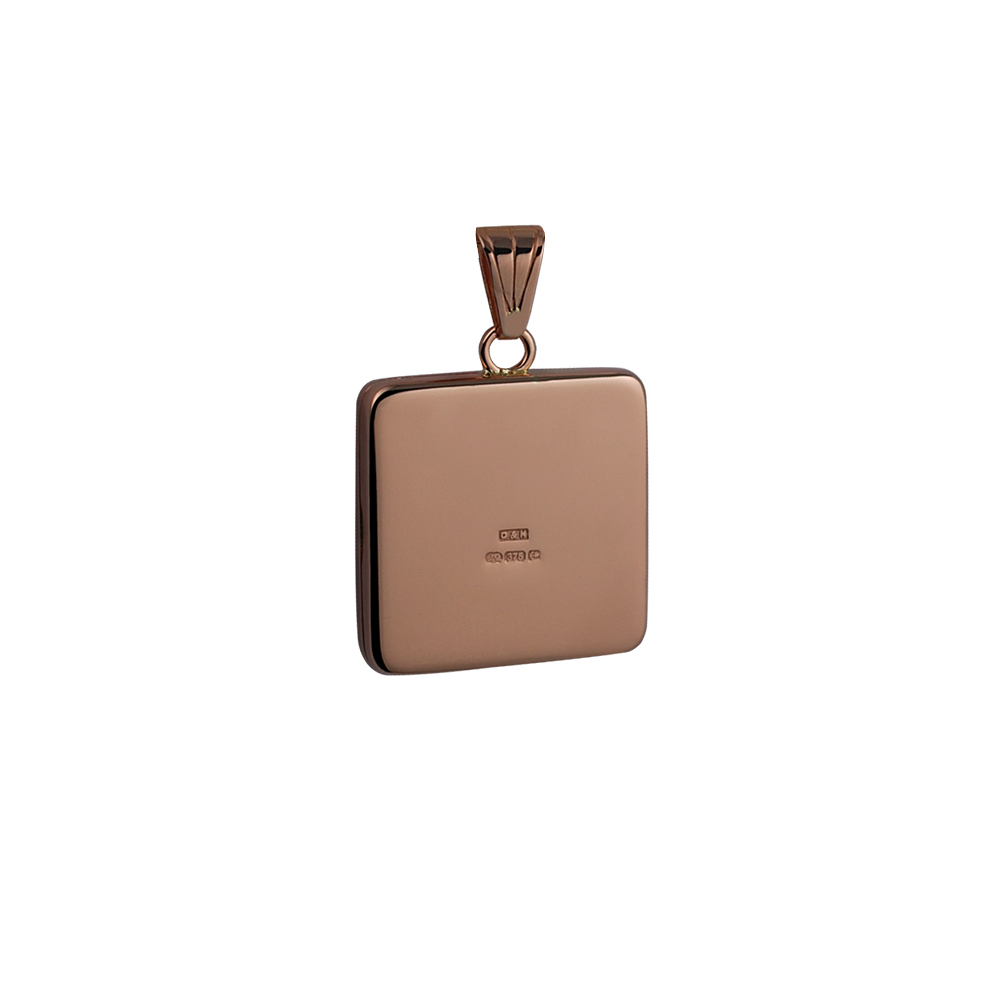 9ct Rose Gold 22mm half hand engraved flat square Locket - Image 3