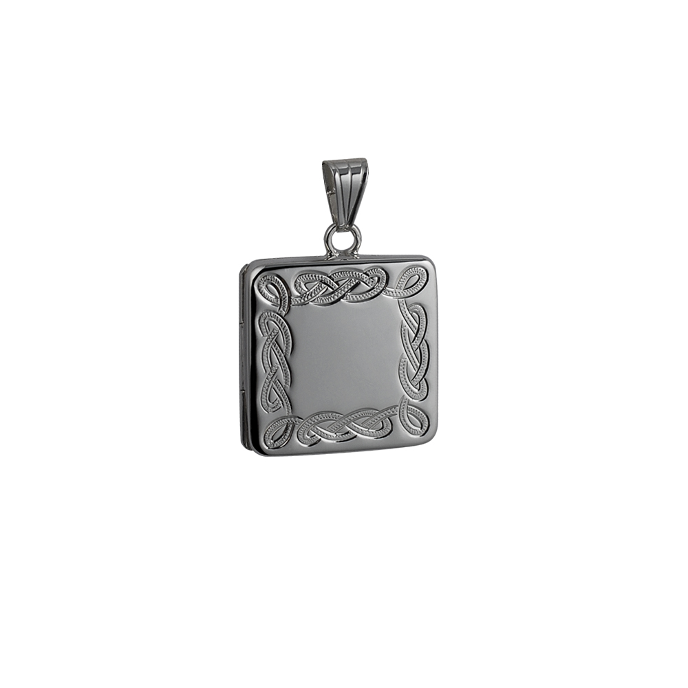 Silver 22mm celtic engraved flat square Locket