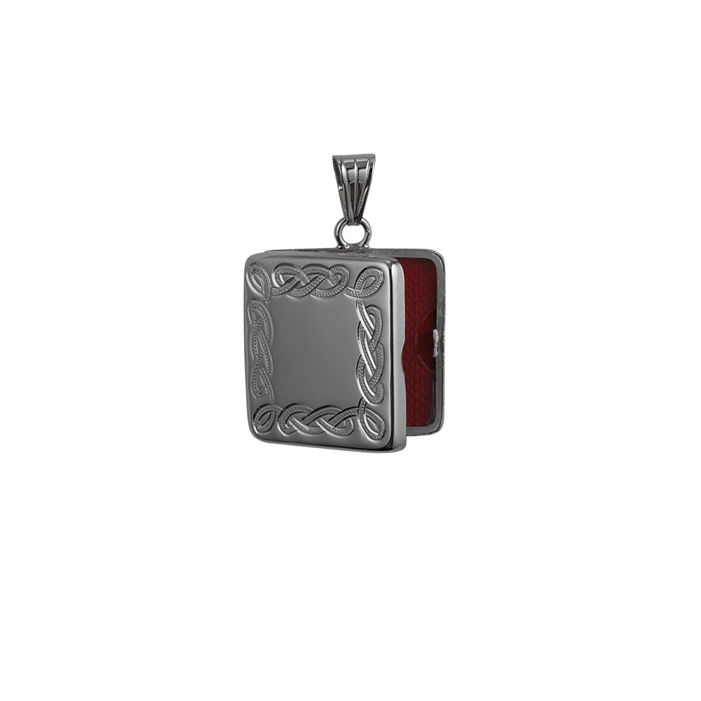 Silver 22mm celtic engraved flat square Locket - Image 2