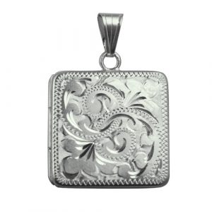 Silver 22mm hand engraved flat square Locket