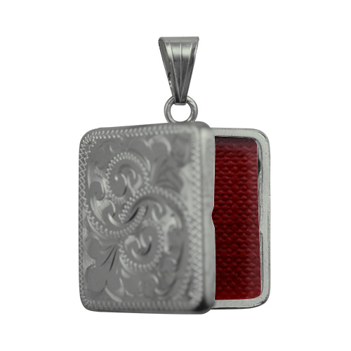 Silver 22mm hand engraved flat square Locket - Image 2