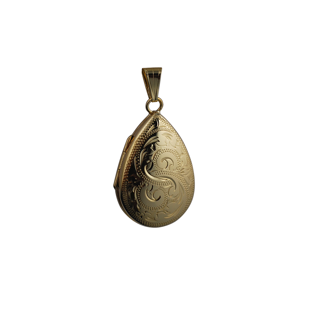9ct Gold 30x20mm hand engraved teardrop Locket