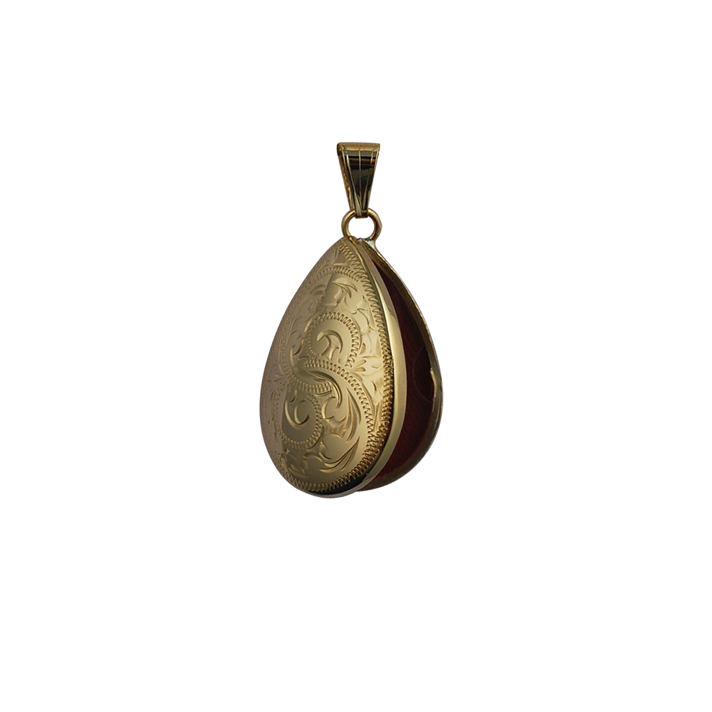 9ct Gold 30x20mm hand engraved teardrop Locket - Image 2