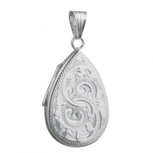 Silver 28x19mm hand engraved flat teardrop Locket