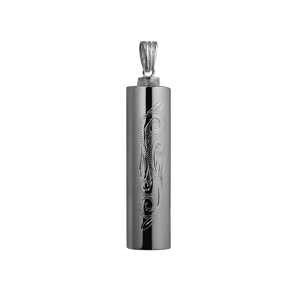 Silver 43x11mm handmade traditional scroll engraving round Memorial Cylinder