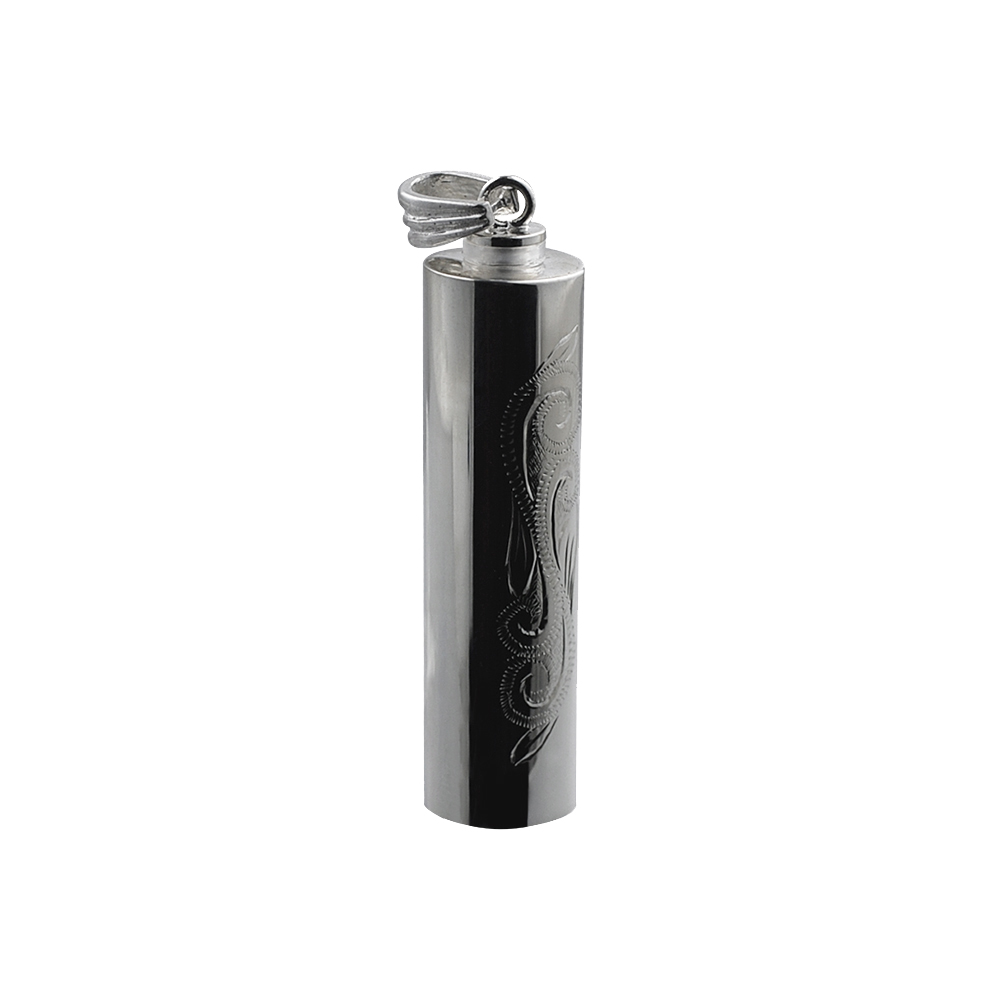 Silver 43x11mm handmade traditional scroll engraving round Memorial Cylinder - Image 3