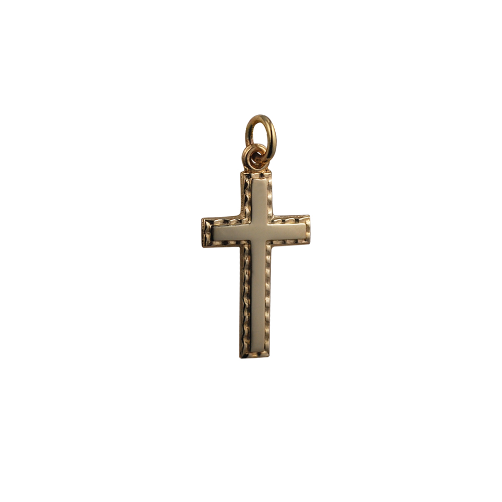 9ct Gold 25x25mm Plain with embossed border Cross