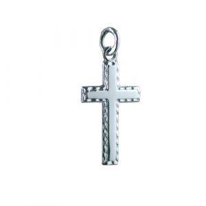 9ct White Gold 25x25mm Plain with embossed border Cross