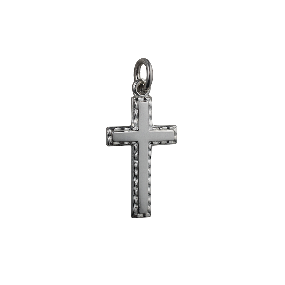 Silver 25x25mm Embossed Border Latin Cross