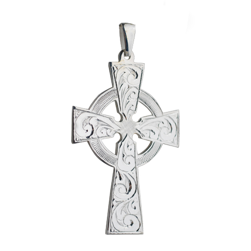Silver 50x36mm hand engraved Celtic Cross