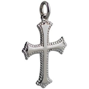 9ct White Gold 26x19mm Plain with embossed border Cross