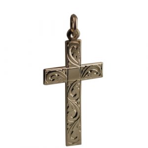 9ct Gold 34x19mm hand Engraved Flat Latin Cross