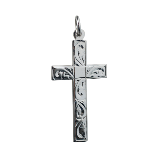 Silver 34x19mm hand engraved flat Latin Cross